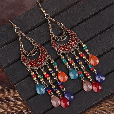 China Hot Selling BOHEMIA Handmade Bohemian Rice Beaded Retro Ethnic Custom Boho Seed Bead Tassel Earrings Set For Women for sale