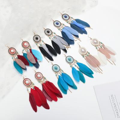 China BOHEMIA Factory Direct Sale Boho Tassel Feather Earrings Boho Ethnic Luxury Long Vintage Fashionable Large Feather Tassels Feather Earring Set for sale