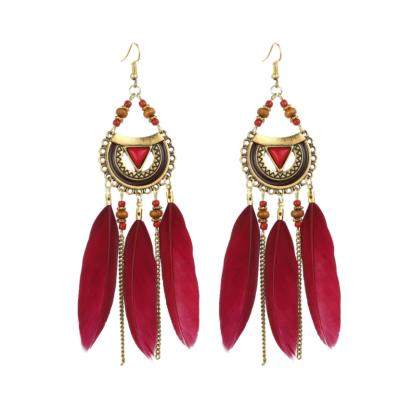 China BOHEMIA hot sale women's fashion feather tassel earrings long sell 2022 wholesale for sale