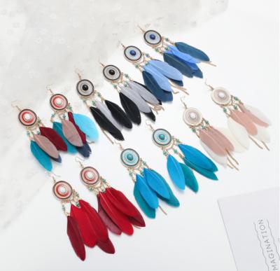 China BOHEMIA 2022 Customized Trendy Boho Feather Tassel Earrings For Women for sale