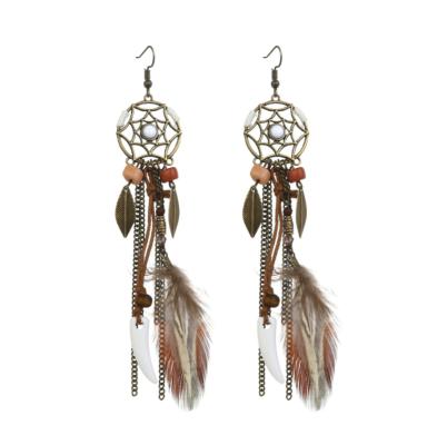 China BOHEMIA 2022 hot sale woman bohemian earrings long elegant feather earrings for sale