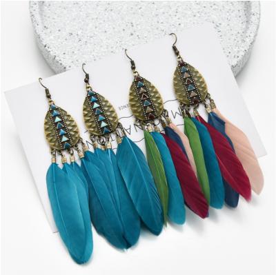 China Factory Price BOHEMIA Retro Boho Feather Women Style Earrings Jewelry Ethnic Tassel Earrings Long Wholesale for sale