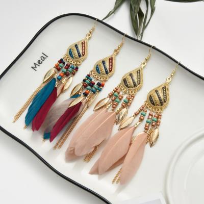 China BOHEMIA Long Boho Tassel Women's Luxury Feather Bohemian Earrings Hot Popular Earrings Jewelry For Women Wholesale for sale