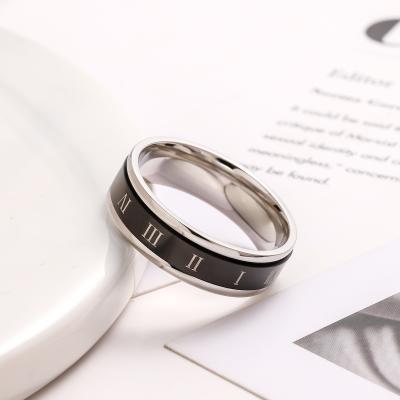 China 2021 Fashionable Wholesale Cool Black Rings Stainless Steel Worry Spinner Roman Numerals Rotating Men Rings For Men Titanium Steel for sale