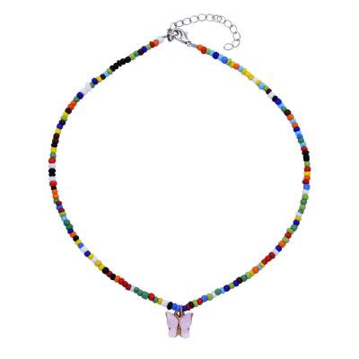 China High quality female hot sale colorful handmade butterfly charm jewelry choker chain clavicle beaded necklace for sale