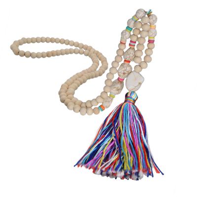 China Long Necklace Jewelry Manufacturers Retro Shell Beads Necklace Charm Ethnic Boho Tassel Colorful Wooden Bohemian Custom Made High Quality Beads for sale