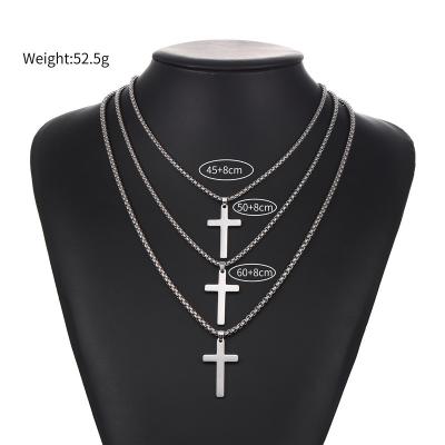 China Best Selling Trendy Stainless Steel Long Necklace Hiphop Titanium Steel Simple Cross Statement Steel Pendant Necklace For Male for sale