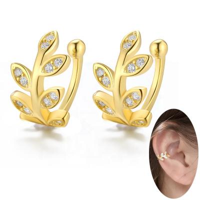 China New Bling Leaf Trend Circle Earrings Ear Cuff S925 Sterling Silver Gold Plate Non Pierced Ear Clip For Women Men Shinning Zircon for sale