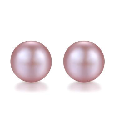 China CLASSIC Lavender 925 Sterling Silver Simple Real Freshwater Grown Flat Pearl Stud Earrings 5-10mm Size For Choose for sale