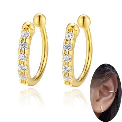 China HOT Non Pierced Cuff Earring Clip On Zircon Women S925 Sterling Silver Gold Plated Platinum Bling Gold Earrings Men No Piercing Ear Cuff Earrings for sale