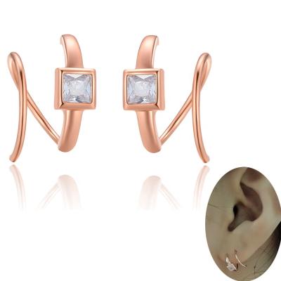 China Twist Circle Spiral Earrings S925 Sterling Silver Women Men Special Twisted Spiral Earrings Square Cubic Zirconia Gold Plated Rose Gold Elegant for sale