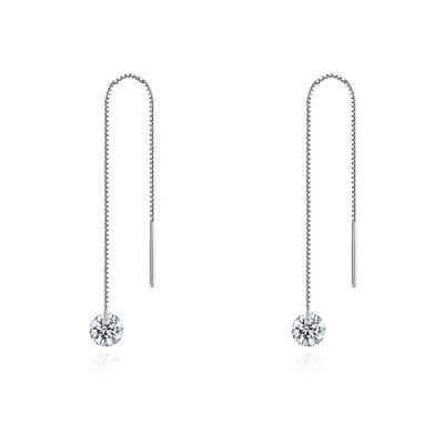 China Dangle Pull Through Earring Wire Fashion NEW Round Diamond Threader Earrings Cubic Zirconia Dangle Pull Through Adjustable Earring Woman Box Chain Wire Earring for sale