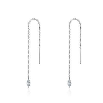 China Drop Pendant CZ Pull Through Earring Wholesale Fashion 925 Sterling Silver Earring Thread Chain Dangling Pull Through Earrings Woman Cubic Zirconia Threader Earrings for sale