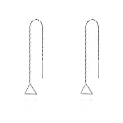 China Dangle Pull Through 925 Sterling Silver Simple Trendy Earring Geometric Triangle Pull Through Earrings Threader Earrings Woman Geometric Woman Dangle Wire Earring Earrings for sale