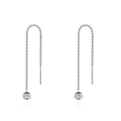 China Single Drop Dangle Threader Earrings Wholesale NEW 925 Sterling Silver Round CZ Dangle Thread Earrings Zircon Threader Earring Ear Pull By Earring Gifts hear for sale