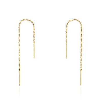 China Long Silver Pull Through Earing 925 Sterling Silver Threader Earrings Cross Wire Needle Thread 18K Gold Plated NEW Trendy Earrings Long Chain Pull Through Earring for sale