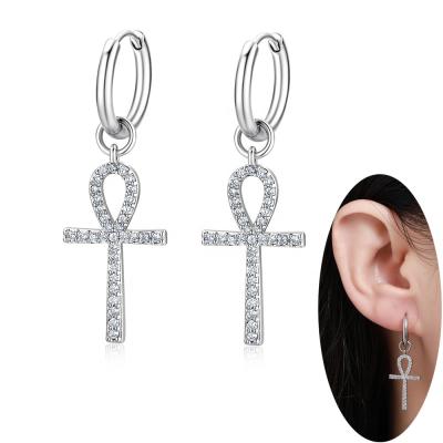 China Dangle Wholesale NEW Fashion Cross Huggie Circle Earrings Drop Cross Gold Zirconia Circle Earring Zircon Huggie Circle Earrings Cross Pendant Jewelry stainless steel for sale