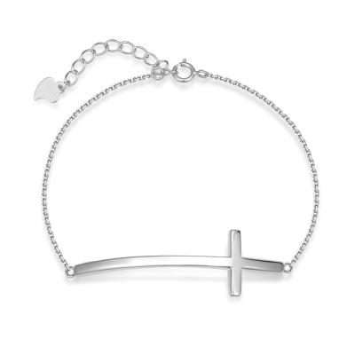 China FASHIONABLE Symbol Curved Cross Bracelet for Women 925 Sterling Silver Platinum Plated Adjustable Chain for sale