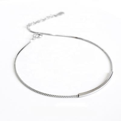 China Simple Design S925 Wholesale Fashion Square Tube Anklet Chain Anklets Sterling Silver Women Square Tube NEW Curved Bar Anklet Box Chain Anklets Bracelets for sale