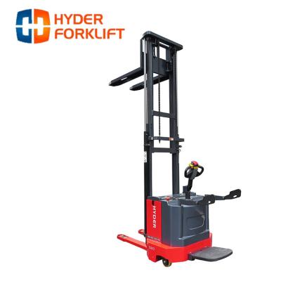 China EPS Function Hyder OEM 1500kg 1.5ton Capacity Electric Rider Stacker Powered Pallet Stacker for sale