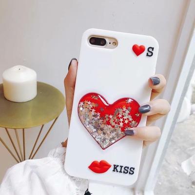 China Fashionable Love Heart Bling Glitter Liquid Quicksand Phone Case For iPhone X 6 6S 7 8 Plus Silicone Case for sale