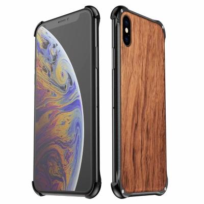 China Fashionable Shockproof Aluminum Metal Bumper For iPhone X/XS Back Cover Natural Wood Case Shell for sale