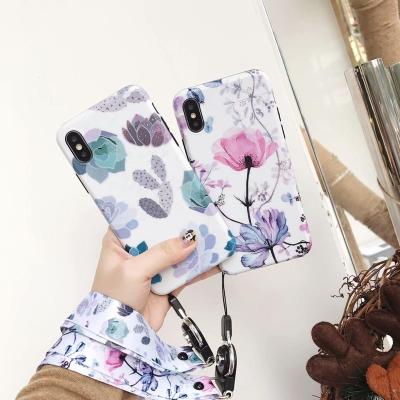 China Fashionable Soft IMD TPU Phone Case For iPhone X/XS Floral Back Cover With Neck Lanyard for sale