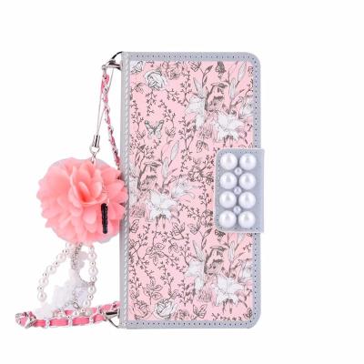 China Fashionable 3D Flower Purse Wallet Case For Galaxy S8, Women's Accessories For Galaxy S8Plus Wrist Crossbody Chain Case for sale