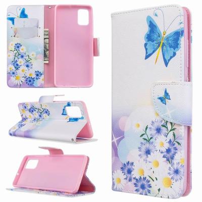 China Fashionable Stand PU Leather Flip Wallet Case For Samsung Galaxy A51 3D Colored Butterfly Flower Panada for sale