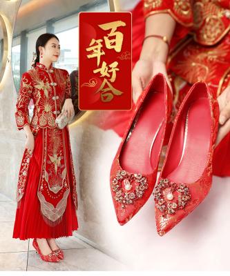 China Rubber Unique / Bridal Shoes Fashion Single Shoes Rubber Unique Branded Ladies Pointed High Heel Shoes Leather Trim Red Shoes For Ladies for sale