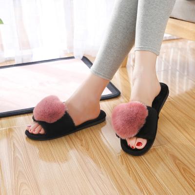 China Fashion Trend Round Flat Slipper Women's Sandals Home Warm Hairy Women's Winter Slippers Flat Sole Main Heel Rubber for sale