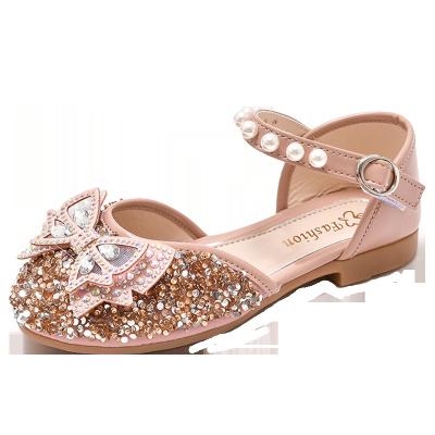 China Fashion round children's sequin leather shoes little princess soft soled shoes bow women's shoes for sale