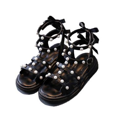 China Romaneque 2021 Roman girls' shoes new summer wholesale leather sandals beads children's shoes rubber soled shoes for sale