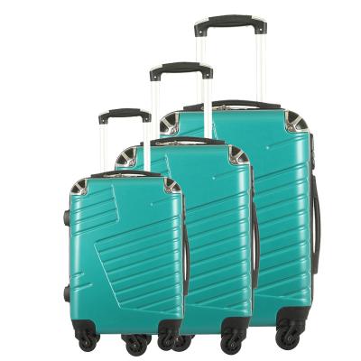 China Long-distance Travel Adjustable Iron Telescoping Handle 3 Pieces Blue-Green Trolley Abs Travel Sets Trolley Suitcase Luggage Cheap for sale