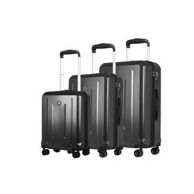 China Long-distance Travel Unique Carbon Fiber Embossing Spinner Wheels Traveler Abs PC Hardside 3Pcs ABS Luggage Set for sale