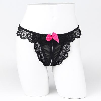 China Sustainable European And American Sexy Women Underwear Lace Temptation Open Cut Low Waist Briefs for sale