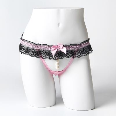 China Sustainable Sexy Lace Ladies Thong Pearl Massage Perspective Sexy Panties Factory Outlet for sale