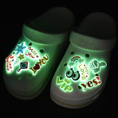 China 2021 Hot New Shoe Decorations PVC Eco-friendly Luminous Shoe Charms Custom Designer Charms for Sandals Charms and Bracelet Gifts for Kids for sale