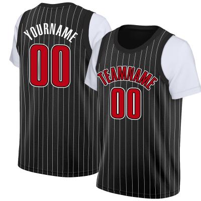 China Antibacterial Custom Kids/Adult Basketball T-shirt Vertical Stripes Two Piece Short Sleeve Tank Top Warm Up Casual Men Top for sale