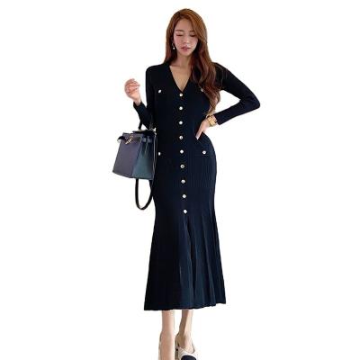 China Breathable Elegant Straight Push Up Dress Women Autumn Elastic Knitted Sheath Mermaid Dress OL Office Wear Vestidos for sale