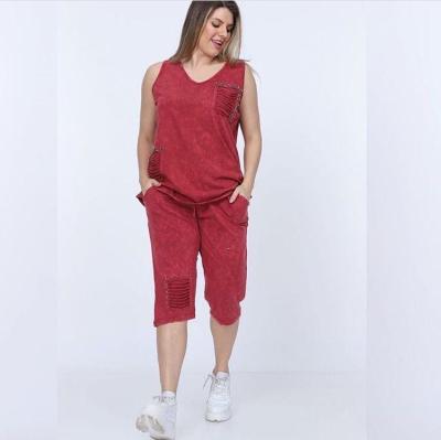 China Breathable Women Plus Size Summer Ladies Suits Cotton Tracksuits Canvas Causal Sports Sleeveless Capri Suit Sets for sale