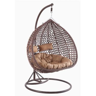 China Patio hanging egg swing chair furniture contemporary outdoor double ratan swing chair with cushion,double egg swing chair seat for sale