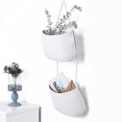 China Durable Handmade Folding Basket Garden Seaweed Flower Plant Wall Hanging Flower Storage Basket 3-Layer for sale