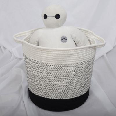 China Modern Black And White Striped Woven Cute Baby Storage Baby Basket Cotton Rope Basket Woven Laundry Basket With Handle for sale