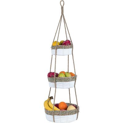 China Durable Garden Fence Woven Plant Flower On The Wall Plant Plankton 3 Tier Hanging Fruit Basket With Hook for sale