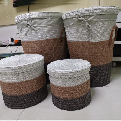 China Sustainable Household Storage Supplies Woven Basket PP Polypropylene Box Fiber Sundries Woven Storage Basket for sale