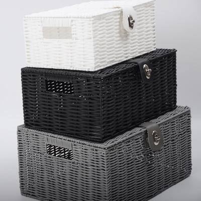 China Set 3 Sustainable Home Woven Plastic Rattan Laundry Hamper Kids Toy Clothes PP Woven Organizer Storage Basket Box for sale