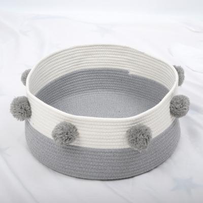 China Foldablewhite Sustainable Natural Cotton Laundry Basket Rope Woven Soft Knitted Organic Toys Storage Basket for sale