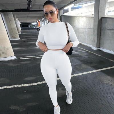 China Best Quality 20375 Breathable Casual Fashionable Workout Matching Solid Sets Autumn Sets Women Clothing Two Piece Set for sale