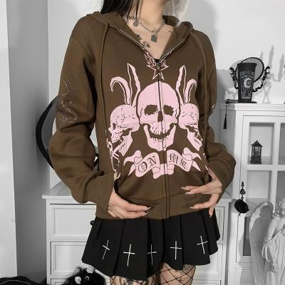 China Autumn And Winter Warm Dark Anti-wrinkle design skull print spider hot rhinestone long sleeve hooded hoodie for ladies for sale